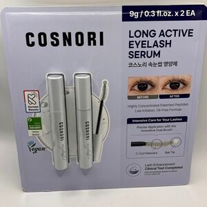 COSNORI Long Active Eyelash Serum, 9g x2, Vegan, Korean Lash Growth, Dual Brush.